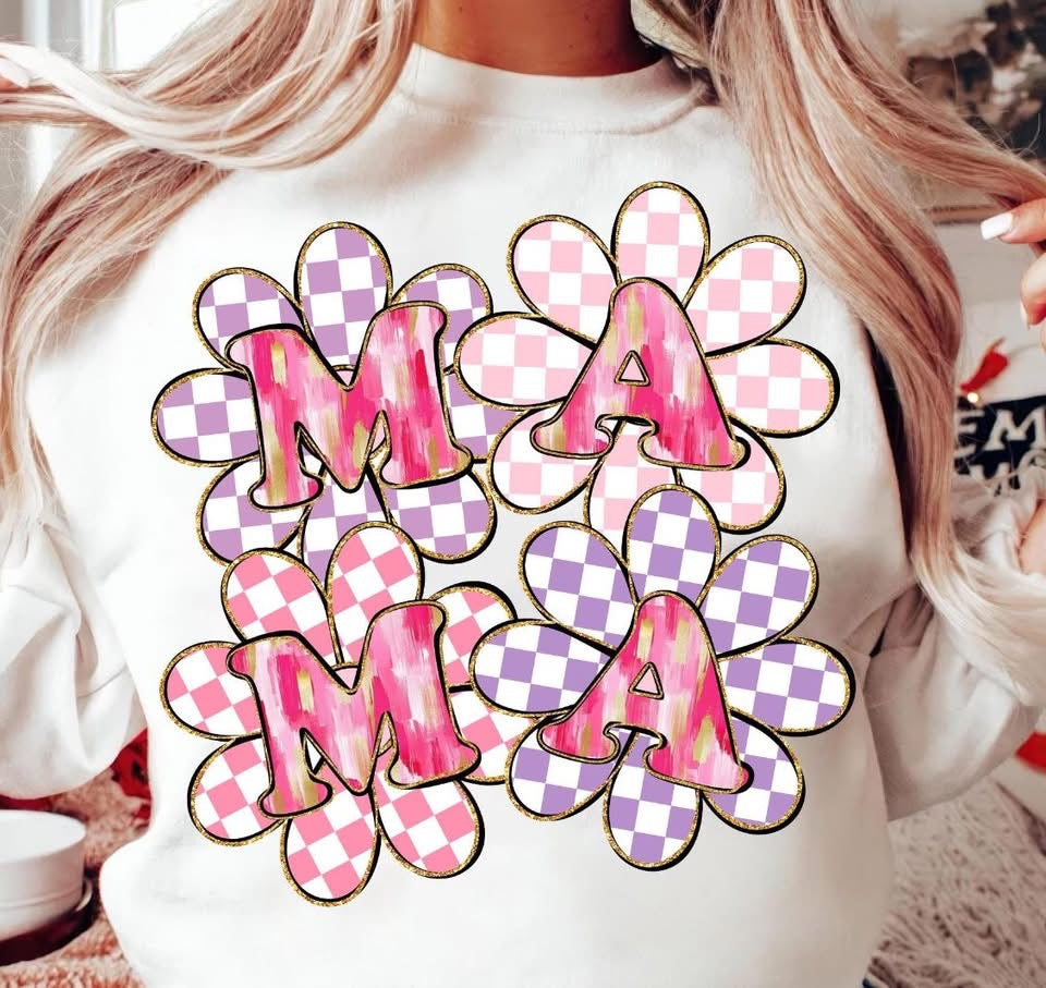 Mama Pink & Purple Checkered Flowers